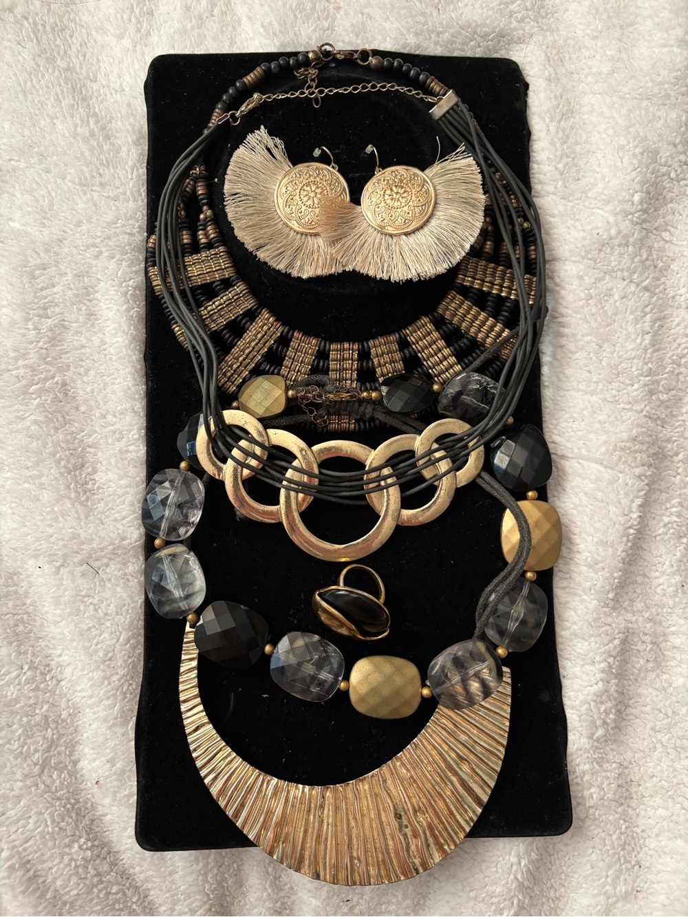 Black and gold statement jewelry